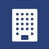 Building icon white on blue background